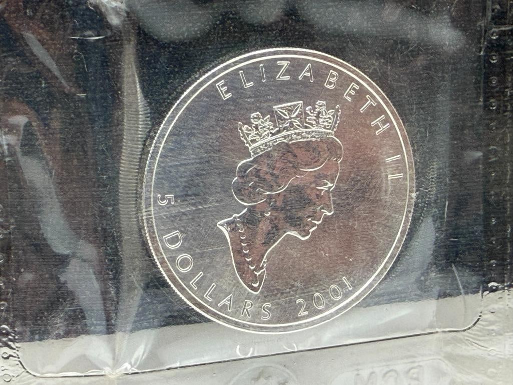 10 UNCIRCULATED 2001 ELIZABETH II CANADIAN SILVER $5 MAPLE LEAFS - 4