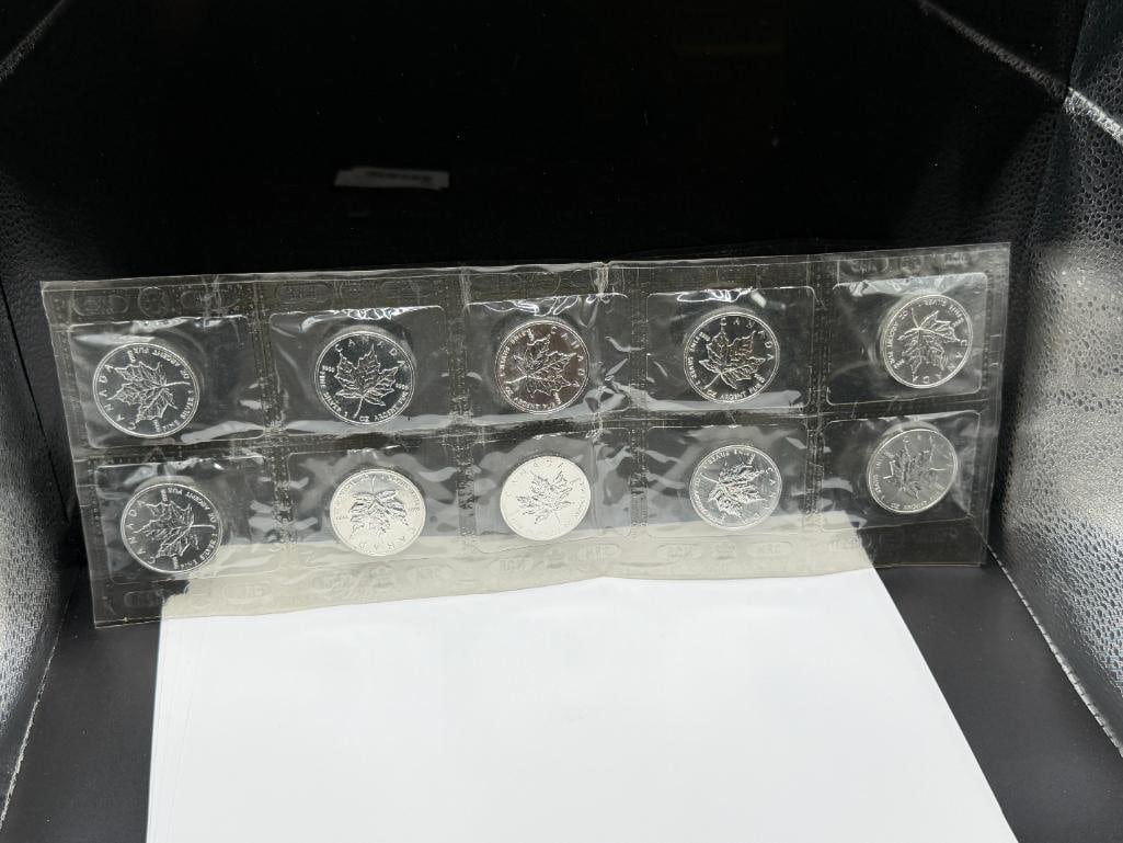 10 UNCIRCULATED 2001 ELIZABETH II CANADIAN SILVER $5 MAPLE LEAFS - 6