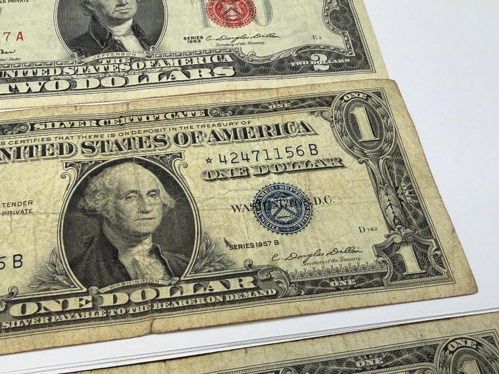 $10 FACE VALU EIN COLLECTIBLES U.S. CURRENCY INCLUDING TWO $1 SILVER CERTIFICATE STAR NOTES - 7
