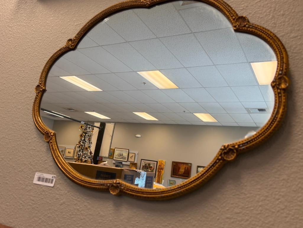VINTAGE SCALLOPED EDGE GILT METAL FRAMED MIRROR - 2
