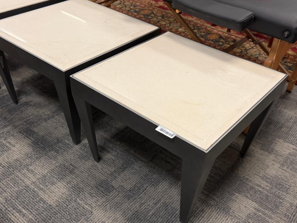 SET OF THREE HEAVY IRON END TABLES WITH CERAMIC TILE INSERT TOPS MODERN CONTEMPORARY STYLE - 2