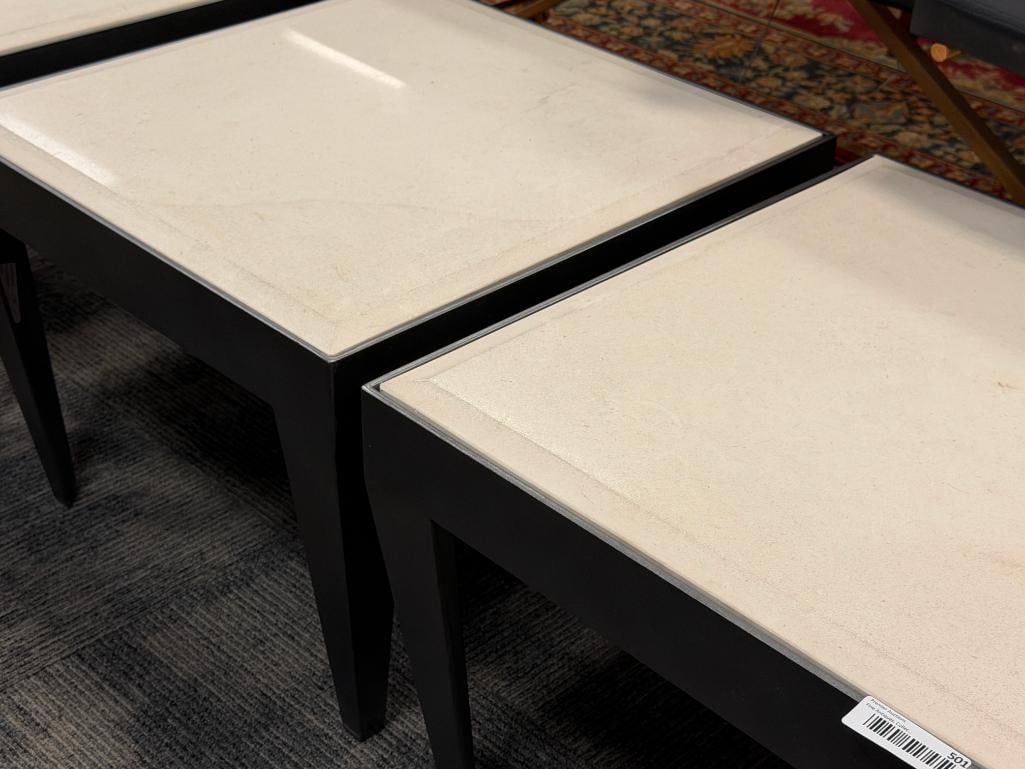 SET OF THREE HEAVY IRON END TABLES WITH CERAMIC TILE INSERT TOPS MODERN CONTEMPORARY STYLE - 3