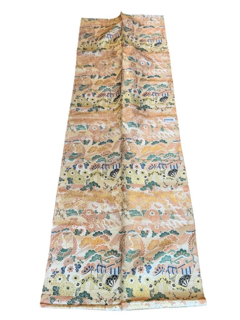 20TH CENTURY CHINESE SILK EMBROIDERED EXTRA LONG PANEL: PANEL ART DEPICTS LANDSCAPE AND CLASSIC IMAGERY 25" X 160"