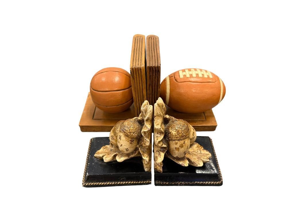 HEAY RESIN ACORN AND LEAF BOOKENDS AND PAIR OF BASKETBALL WOODEN BOOKENDS MADE IN THAILAND (1 of 10)
