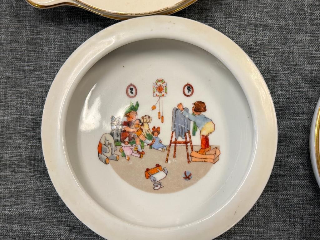 FIVE VINTAGE BABY BOWLS / PLATES INCLUDES LIMOGES BABY WARMING PLATE AND TWO HOLMES & EDWARDS PLA... - 12