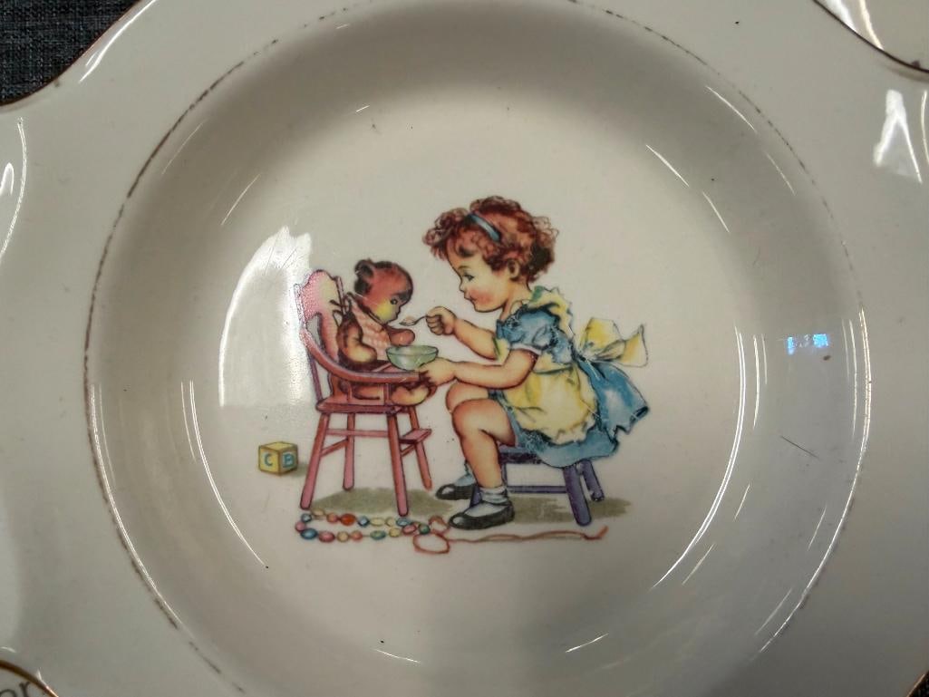 FIVE VINTAGE BABY BOWLS / PLATES INCLUDES LIMOGES BABY WARMING PLATE AND TWO HOLMES & EDWARDS PLA... - 16