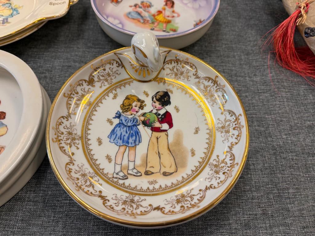FIVE VINTAGE BABY BOWLS / PLATES INCLUDES LIMOGES BABY WARMING PLATE AND TWO HOLMES & EDWARDS PLA... - 3