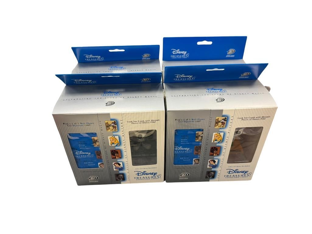 UPPERDECK DISNEY TREASURES COLLECTIBLE CARDS AND MINI BOBBERS: EACH PACK INCLUDES 20 CARDS PLUS MINI BOBBLEHEAD, STEAMBOAT WILLIE, BANDLEADER MICKEY, MICKEY THE TAILOR, AND MILLENIUM MICKEY, COMPLETE SET OF FOUR, NEW IN THE BOX 