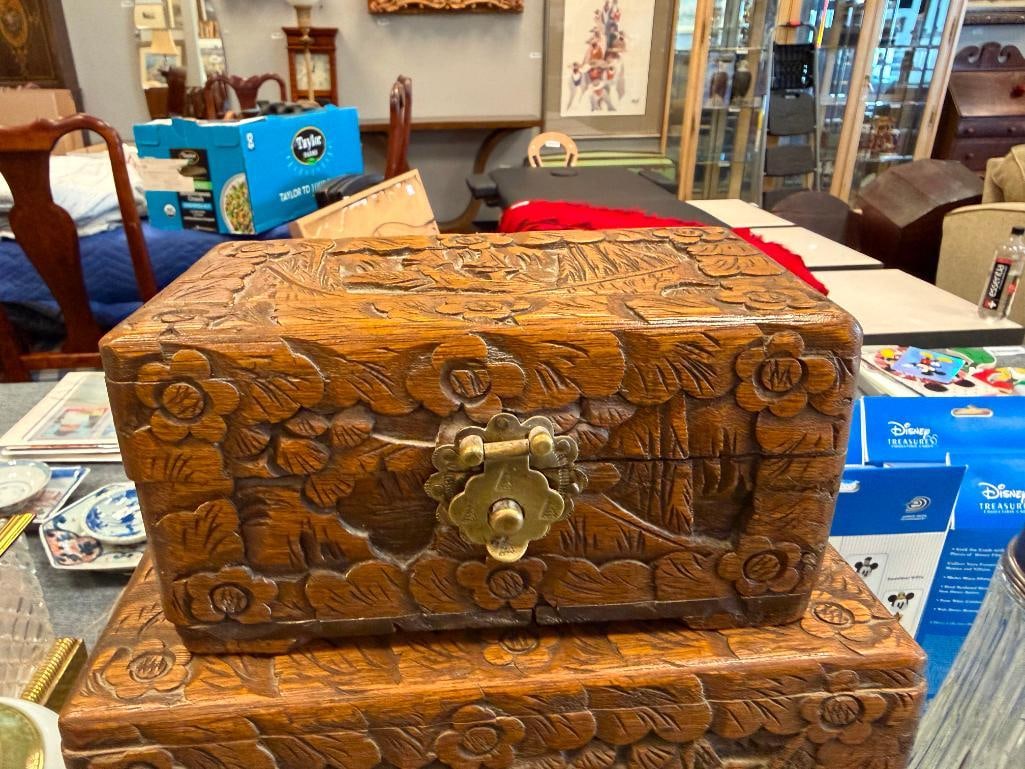 SET OF FOUR ANTIQUE CARVED CAMPHOR WOOD ASIAN NESTING BOXES FEATURING INTRICATE LANDSCAPE CARVINGS - 3