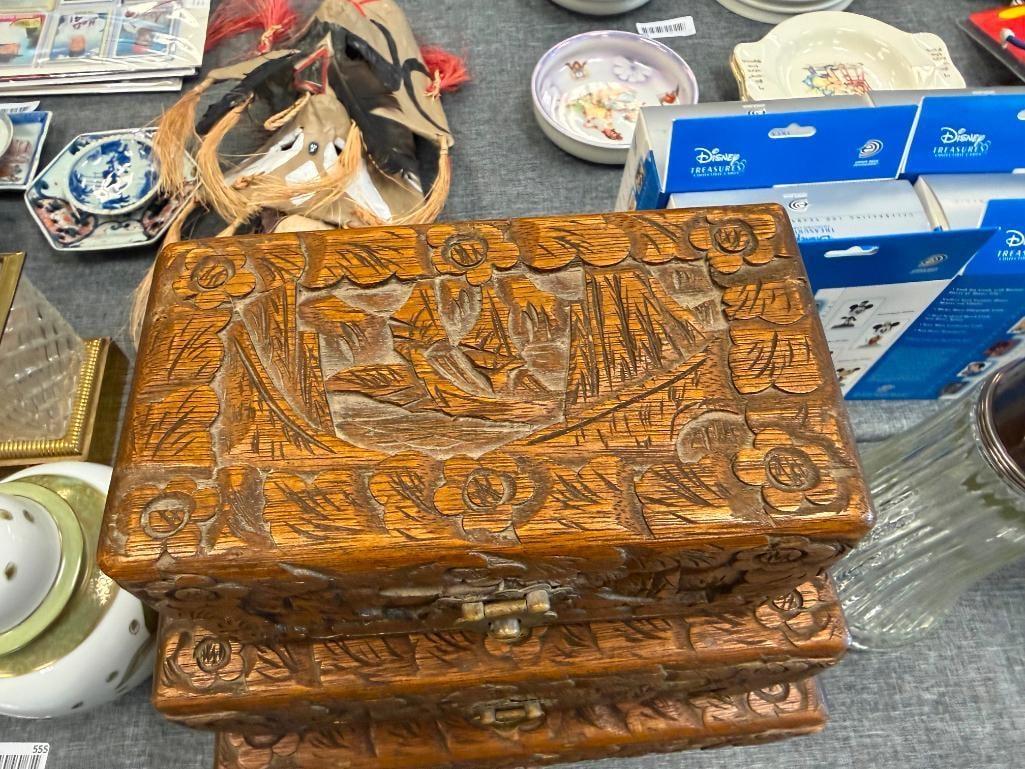 SET OF FOUR ANTIQUE CARVED CAMPHOR WOOD ASIAN NESTING BOXES FEATURING INTRICATE LANDSCAPE CARVINGS - 4