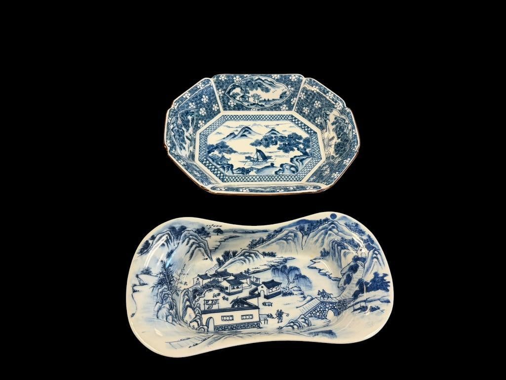 TWO JAPANESE PORCEALIN BLUE AND WHITE TABLEWARE DISHES INCLUDING JYAKUZAN WAKAYAMA PLATTER (1 of 19)