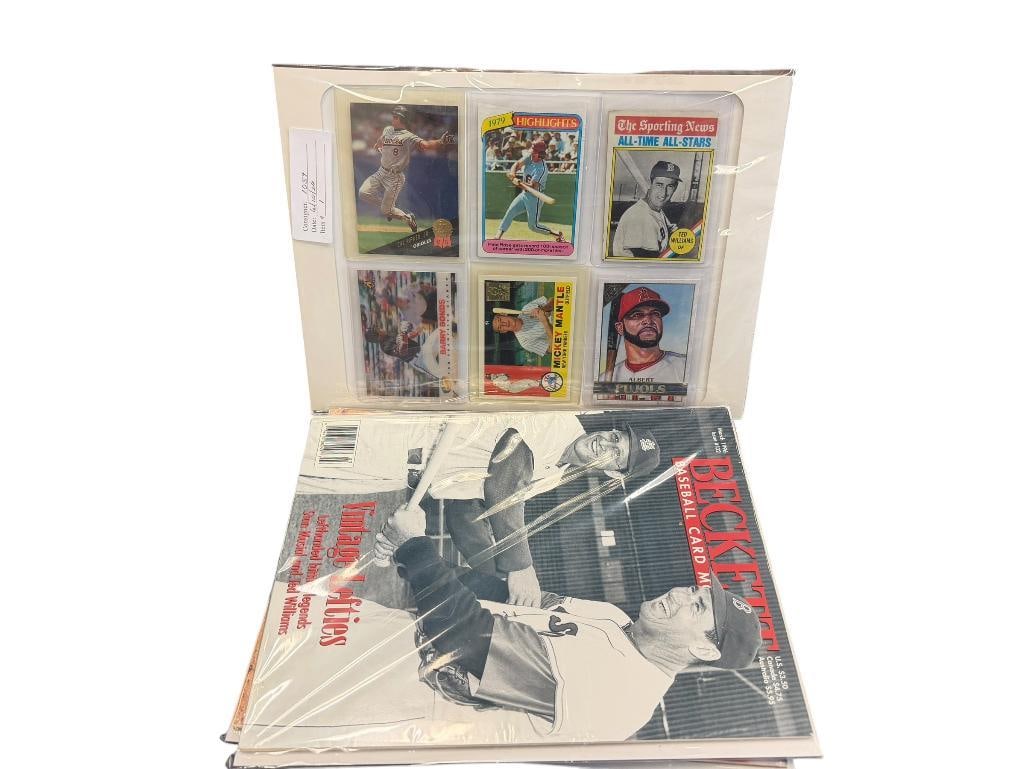 FOUR 1990'S MLB BECKETT BASEBALL CARD MONTHLY PRICE MAGAZINES AND SIX BASEBALL CARDS (1 of 16)
