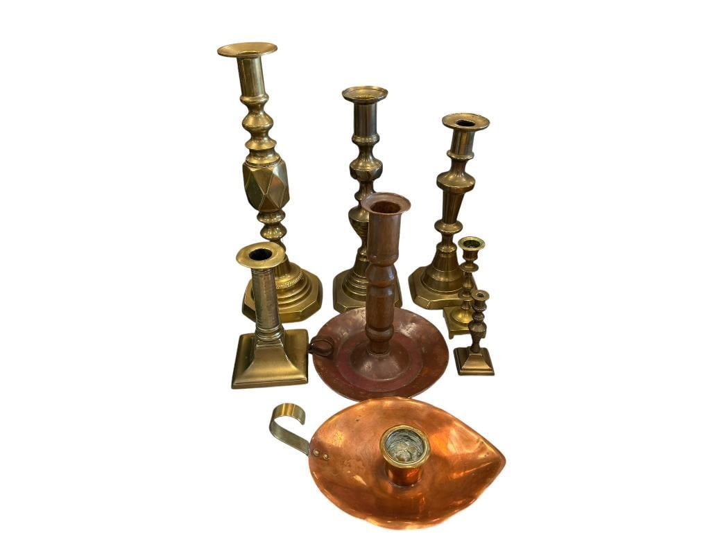 COLLECTION OF COPPER AND BRASS CANDLESTICK HOLDERS (1 of 13)