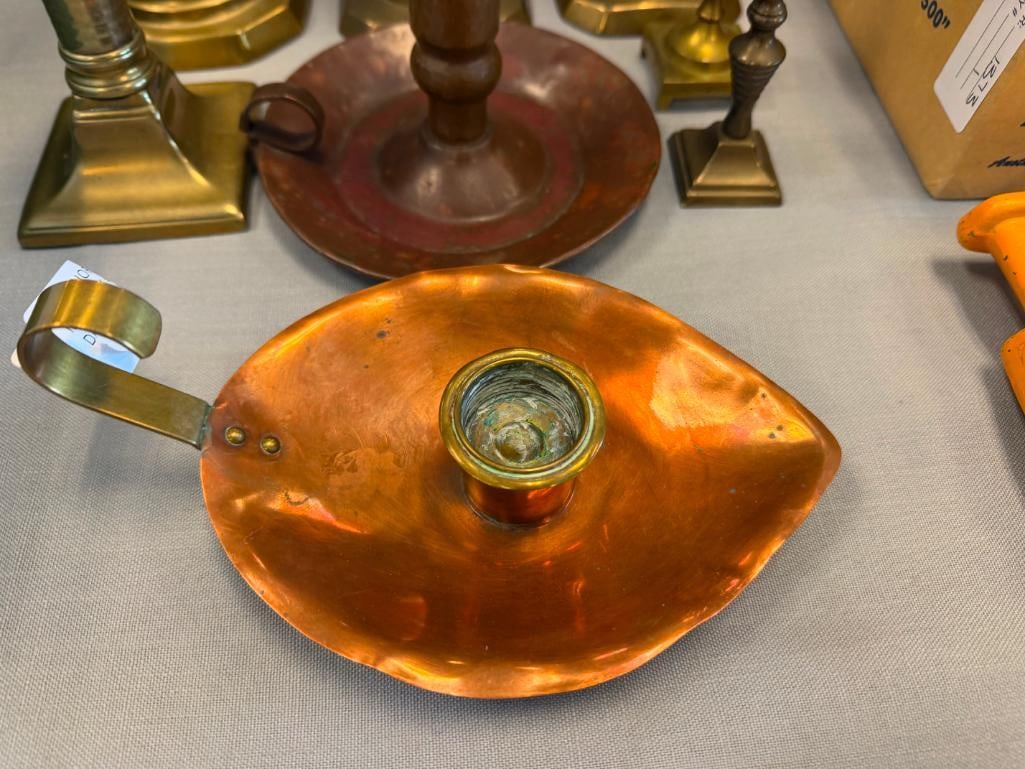 COLLECTION OF COPPER AND BRASS CANDLESTICK HOLDERS - 3