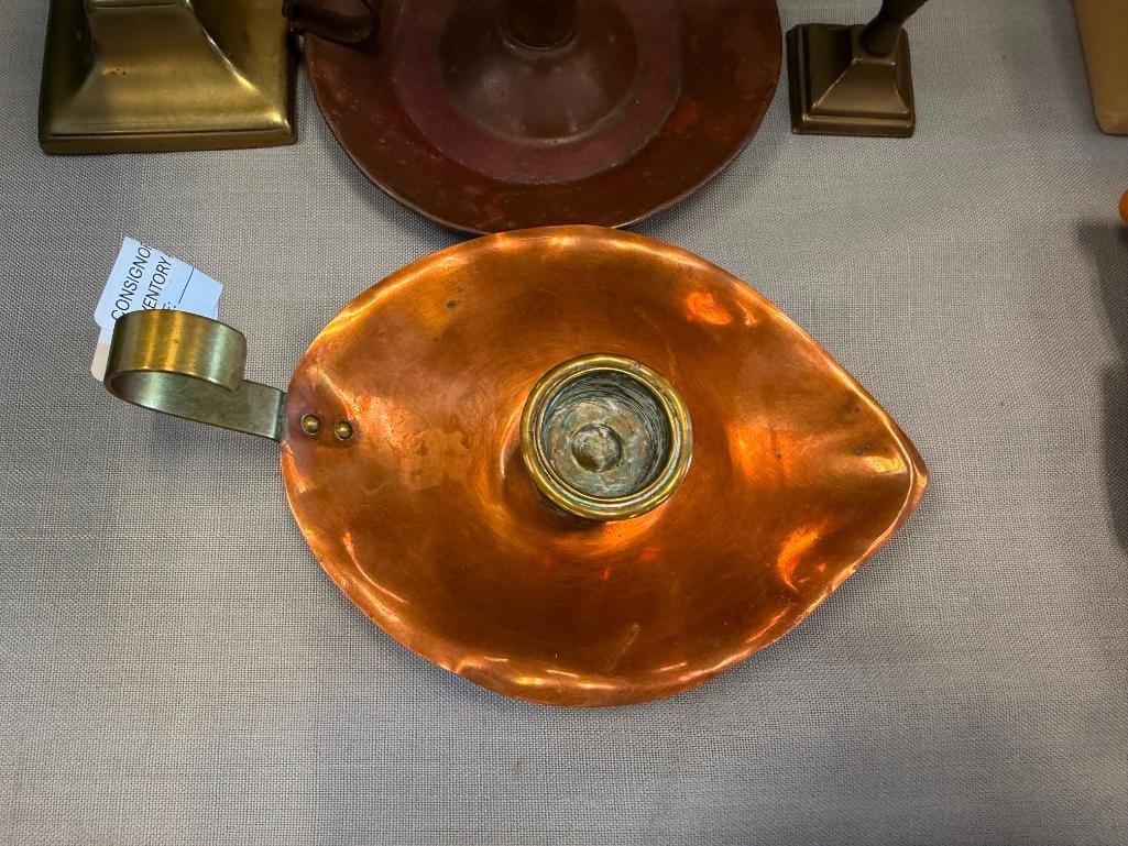 COLLECTION OF COPPER AND BRASS CANDLESTICK HOLDERS - 4