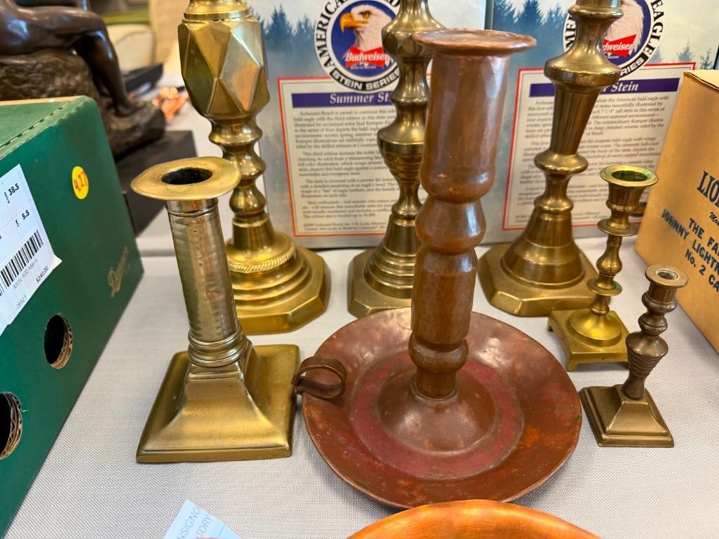 COLLECTION OF COPPER AND BRASS CANDLESTICK HOLDERS - 5