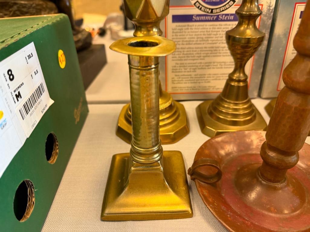 COLLECTION OF COPPER AND BRASS CANDLESTICK HOLDERS - 6