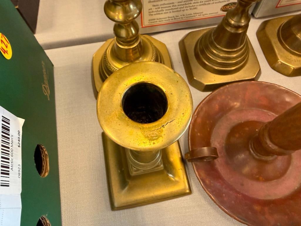 COLLECTION OF COPPER AND BRASS CANDLESTICK HOLDERS - 7