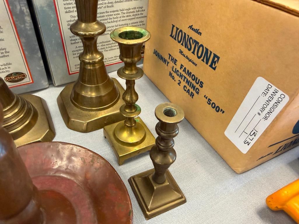 COLLECTION OF COPPER AND BRASS CANDLESTICK HOLDERS - 9