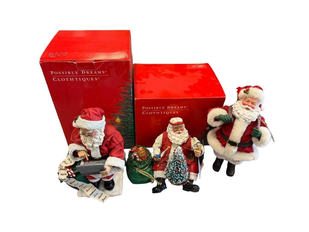 THREE CLOTHIQUES POSSIBLE DREAMS SANTA HOLIDAY FIGURES SANTA'S NEW LIST AND WISH UPON A STAR (1 of 18)