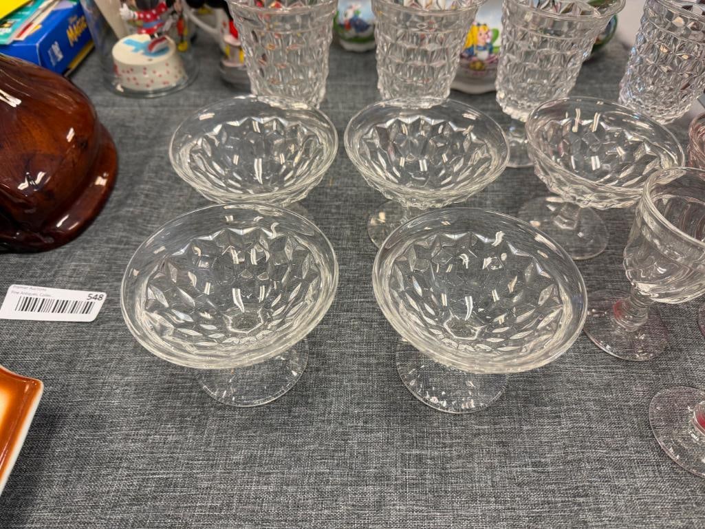ASSORTED GLASSWARE INCLUDING SET OF SIX FOSTORIA AMERICAN PATTERN FOOTED DESERT BOWLS - 6