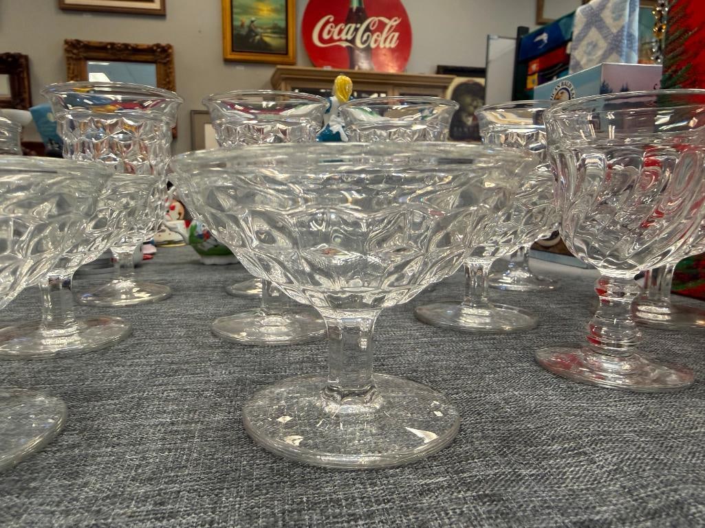 ASSORTED GLASSWARE INCLUDING SET OF SIX FOSTORIA AMERICAN PATTERN FOOTED DESERT BOWLS - 8