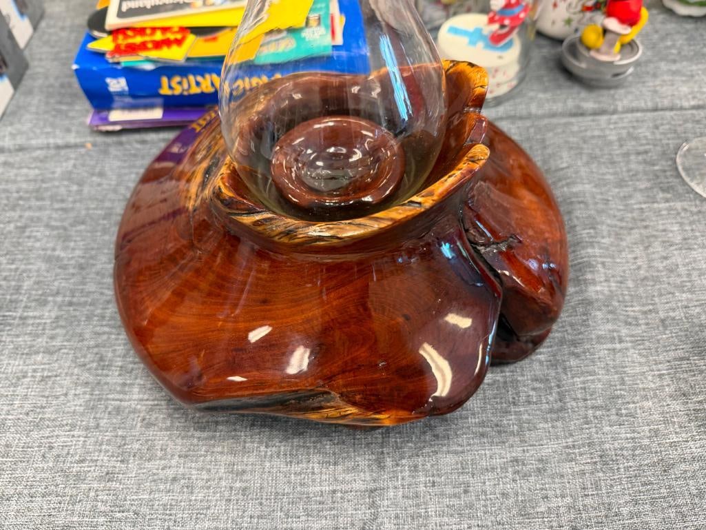 VINTAGE SERINTY WOODS MANZANITA TURNED BURL WOOD CANDLE BASE WITH GLASS CHIMNEY - 3