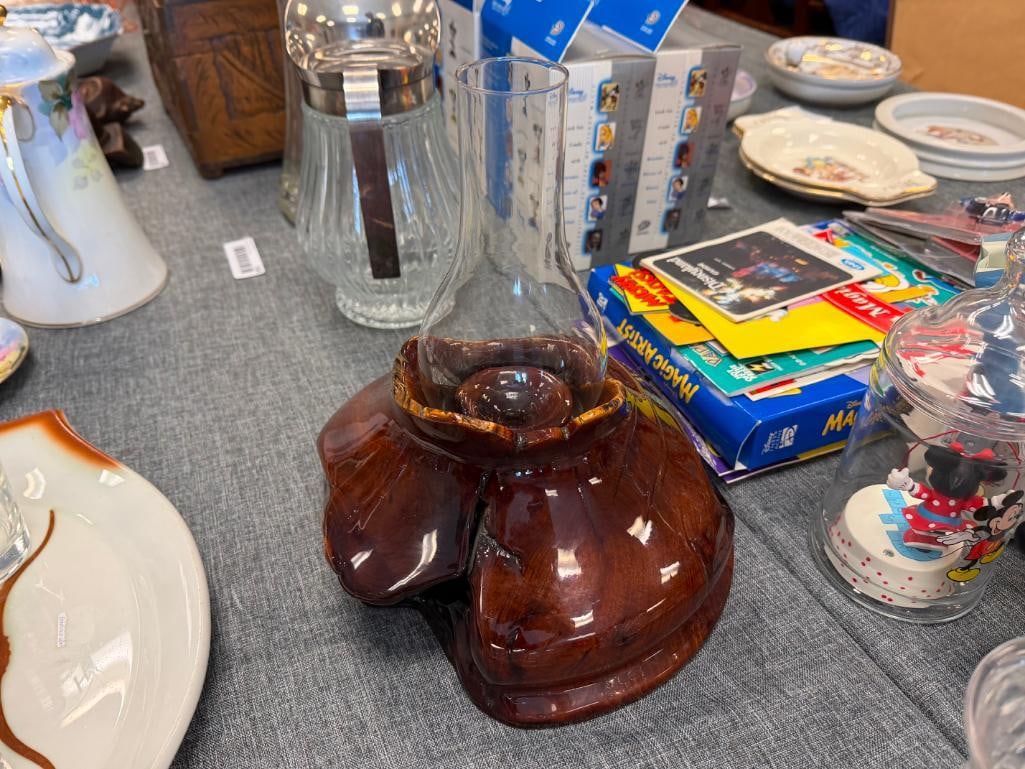 VINTAGE SERINTY WOODS MANZANITA TURNED BURL WOOD CANDLE BASE WITH GLASS CHIMNEY - 7