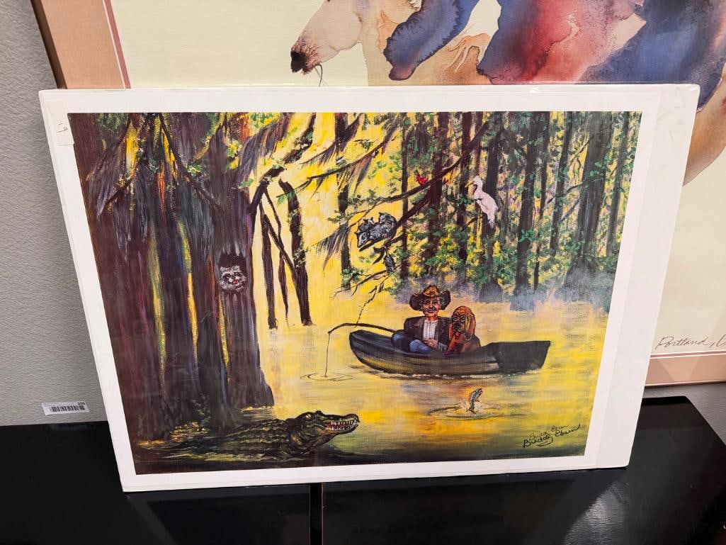 BUDDY EBSEN SIGNED AND NUMBERED PRINT " BAYOU MENU " OF JED CLAMPET FISHING IN THE SWAMP - 2