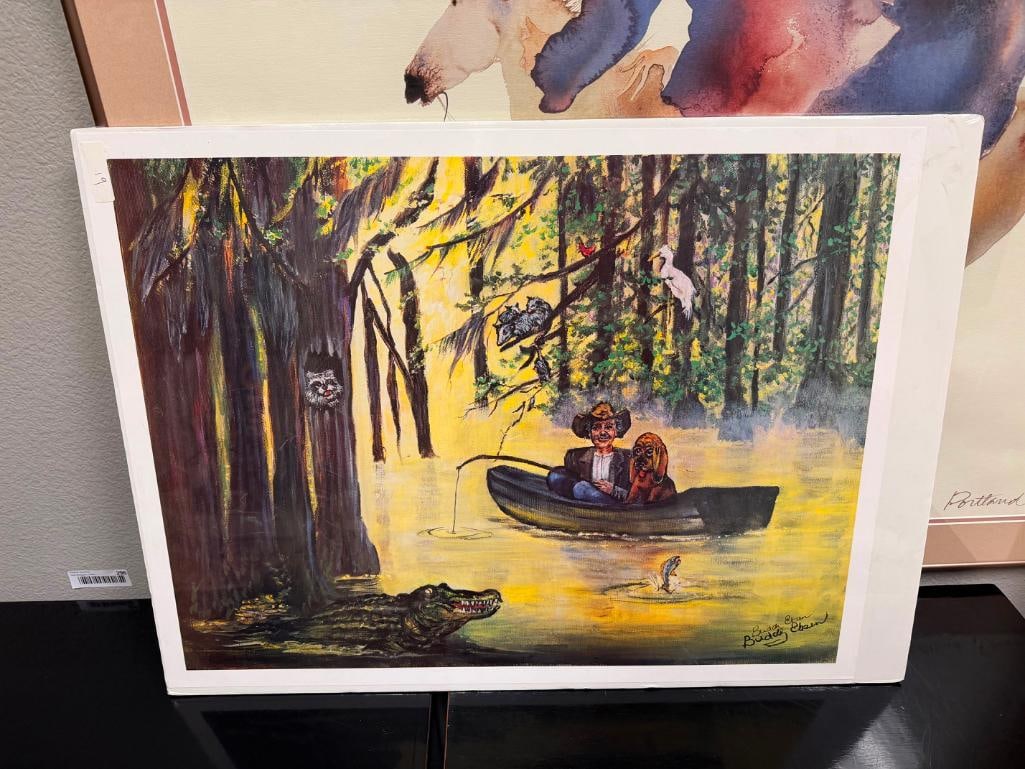 BUDDY EBSEN SIGNED AND NUMBERED PRINT " BAYOU MENU " OF JED CLAMPET FISHING IN THE SWAMP - 3