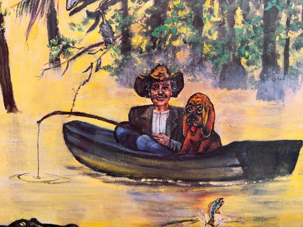BUDDY EBSEN SIGNED AND NUMBERED PRINT " BAYOU MENU " OF JED CLAMPET FISHING IN THE SWAMP - 5