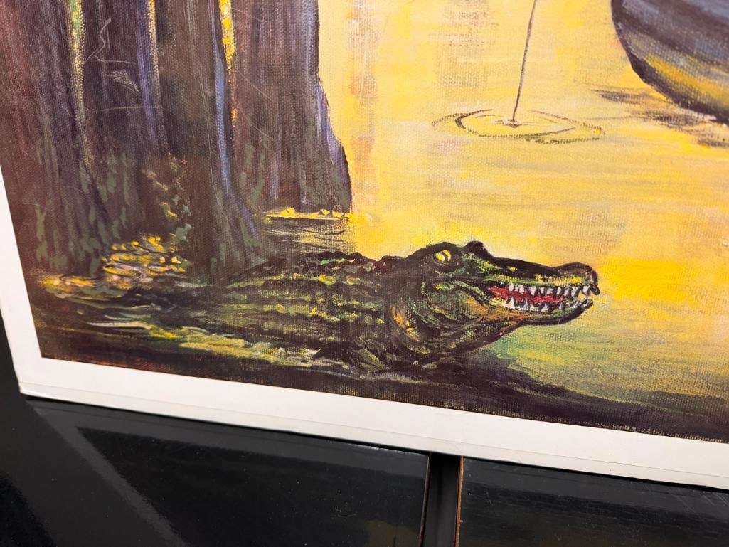 BUDDY EBSEN SIGNED AND NUMBERED PRINT " BAYOU MENU " OF JED CLAMPET FISHING IN THE SWAMP - 7
