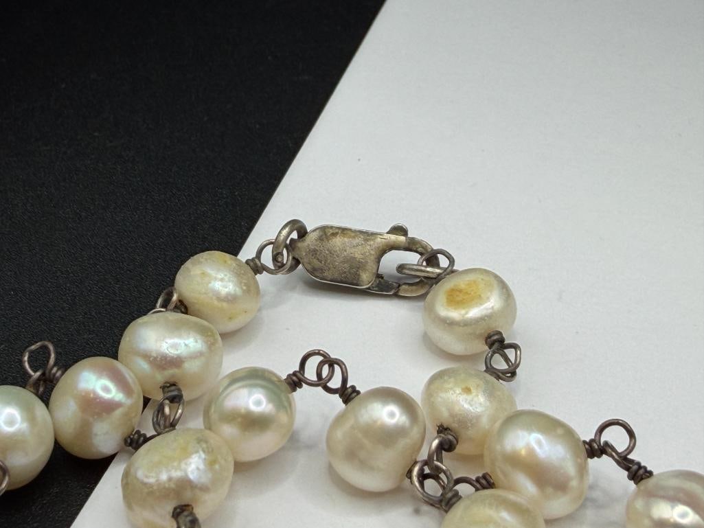 FRESHWATER PEARL NECKLACE WITH STERLING SILVER CLASP - 4