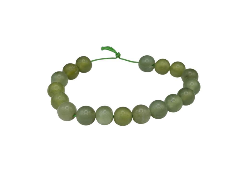 GREEN JADE BEAD BRACELET: 7", 11MM BEADS