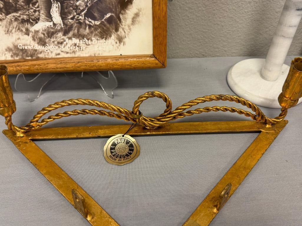 PAUL'S PRODUCTS GILT DECORATED METAL CORNER SHELF WITH TASSEL DESIGN - 5