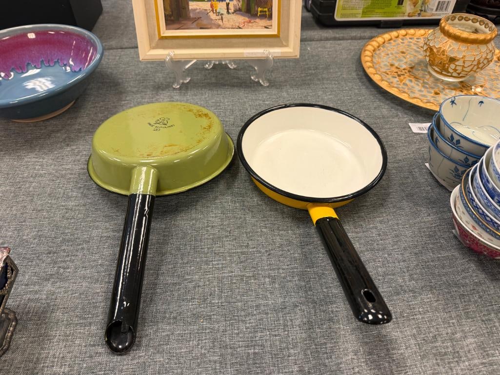 VINTAGE HUTA SILESIA POLISH MADE ENAMELED PANS CIRCA 1970'S - 2
