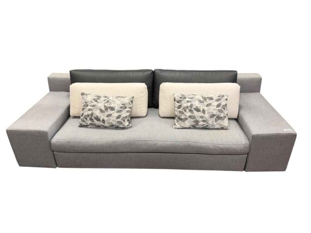 CASSINA ITALIAN MADE DESIGNER MISTER MODULAR SOFA DESIGNED BY PHILIPPE STARCK MODEL 215-217-225-227: HIGH END GREY UPHOLSTERED MODULAR SOFA, INCLUDES CUSTOM ORDER REPLACEMENT CUSHIONS, IN GREAT CONDITION NO STAINS OR HEAVY WEAR 96" X 42" X 26" 