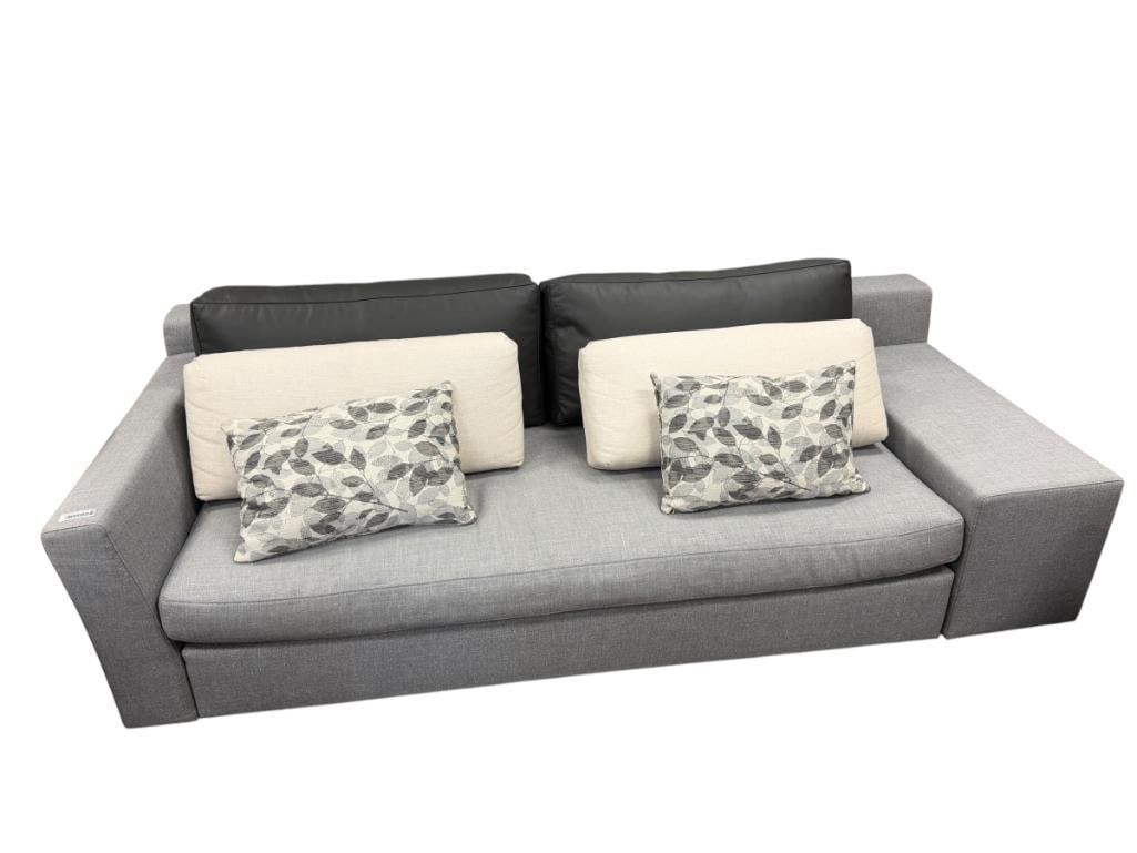 CASSINA ITALIAN MADE DESIGNER MISTER MODULAR SOFA DESIGNED BY PHILIPPE STARCK MODEL 215-217-225-227: HIGH END GREY UPHOLSTERED MODULAR SOFA, INCLUDES CUSTOM ORDER REPLACEMENT CUSHIONS, IN GREAT CONDITION NO STAINS OR HEAVY WEAR 92" X 42" X 26" 