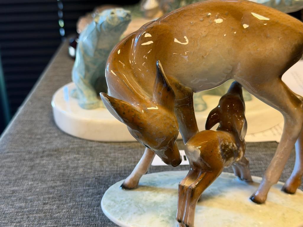 ANTIQUE ROSENTHAL SELB - GERMANY HAND PAINTED PORCELAIN FIGURINE # 1038 FAWN AND DOE RUDOLPH REMPEL - 2