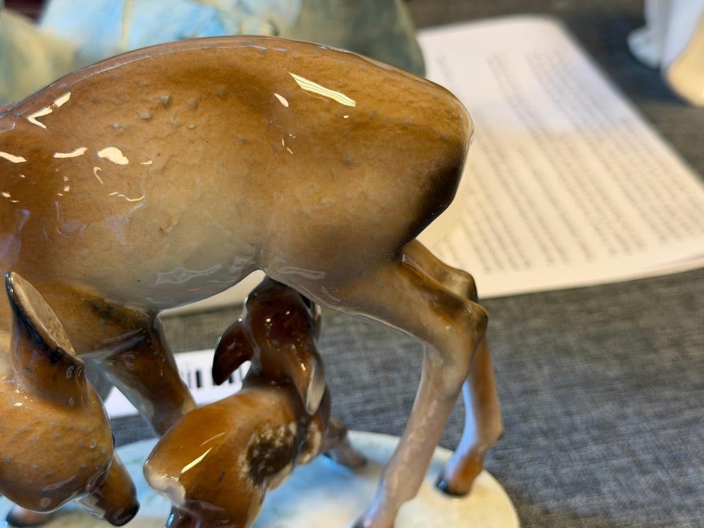ANTIQUE ROSENTHAL SELB - GERMANY HAND PAINTED PORCELAIN FIGURINE # 1038 FAWN AND DOE RUDOLPH REMPEL - 3