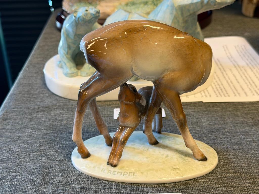 ANTIQUE ROSENTHAL SELB - GERMANY HAND PAINTED PORCELAIN FIGURINE # 1038 FAWN AND DOE RUDOLPH REMPEL - 4