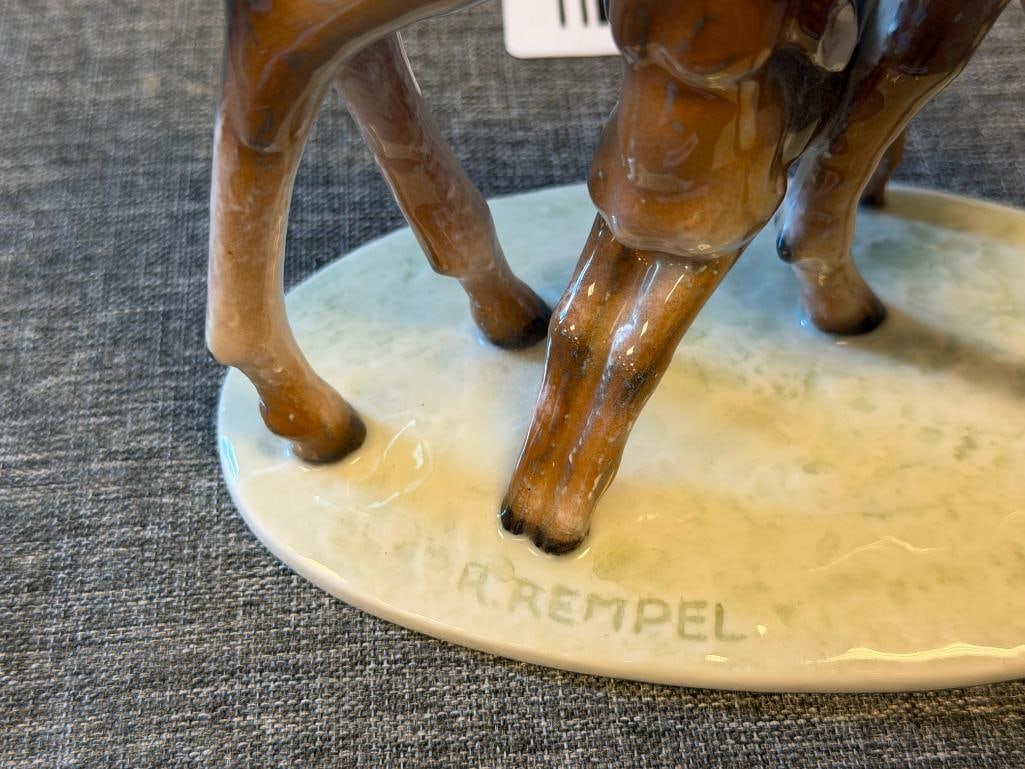 ANTIQUE ROSENTHAL SELB - GERMANY HAND PAINTED PORCELAIN FIGURINE # 1038 FAWN AND DOE RUDOLPH REMPEL - 5