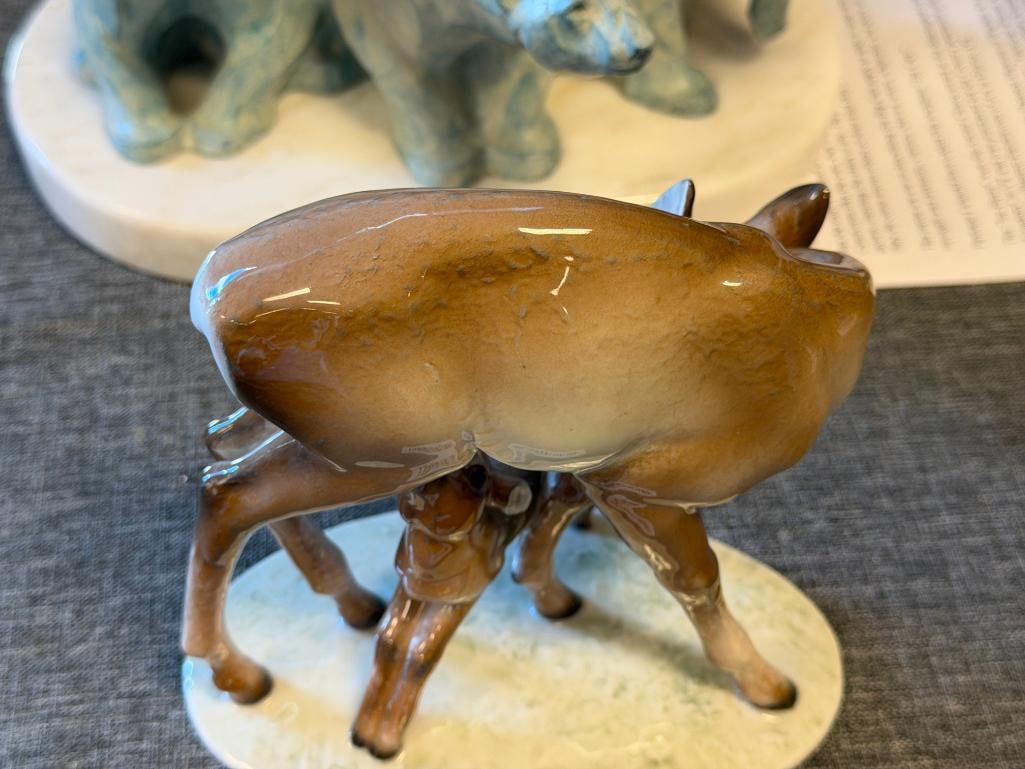 ANTIQUE ROSENTHAL SELB - GERMANY HAND PAINTED PORCELAIN FIGURINE # 1038 FAWN AND DOE RUDOLPH REMPEL - 6