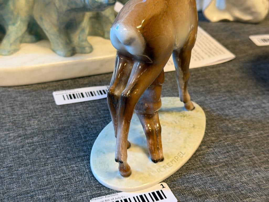 ANTIQUE ROSENTHAL SELB - GERMANY HAND PAINTED PORCELAIN FIGURINE # 1038 FAWN AND DOE RUDOLPH REMPEL - 7