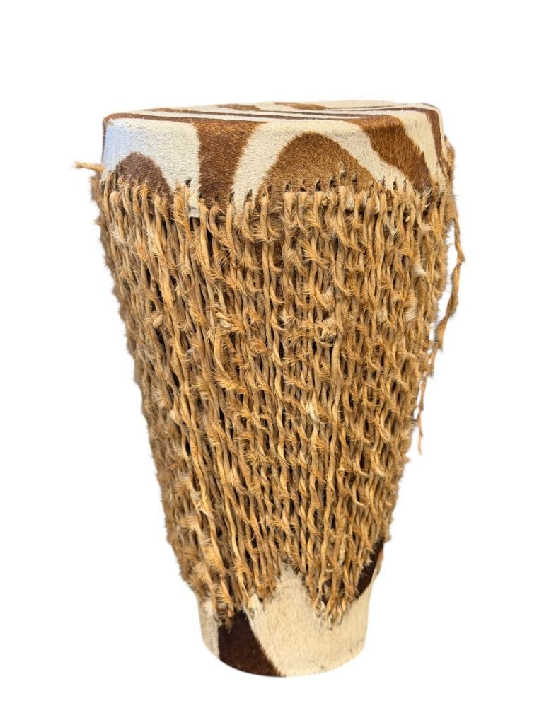 VINTAGE AFRICAN STYLED DJEMBE / SHAKER DRUM WITH ZEBRA HIDE (1 of 6)