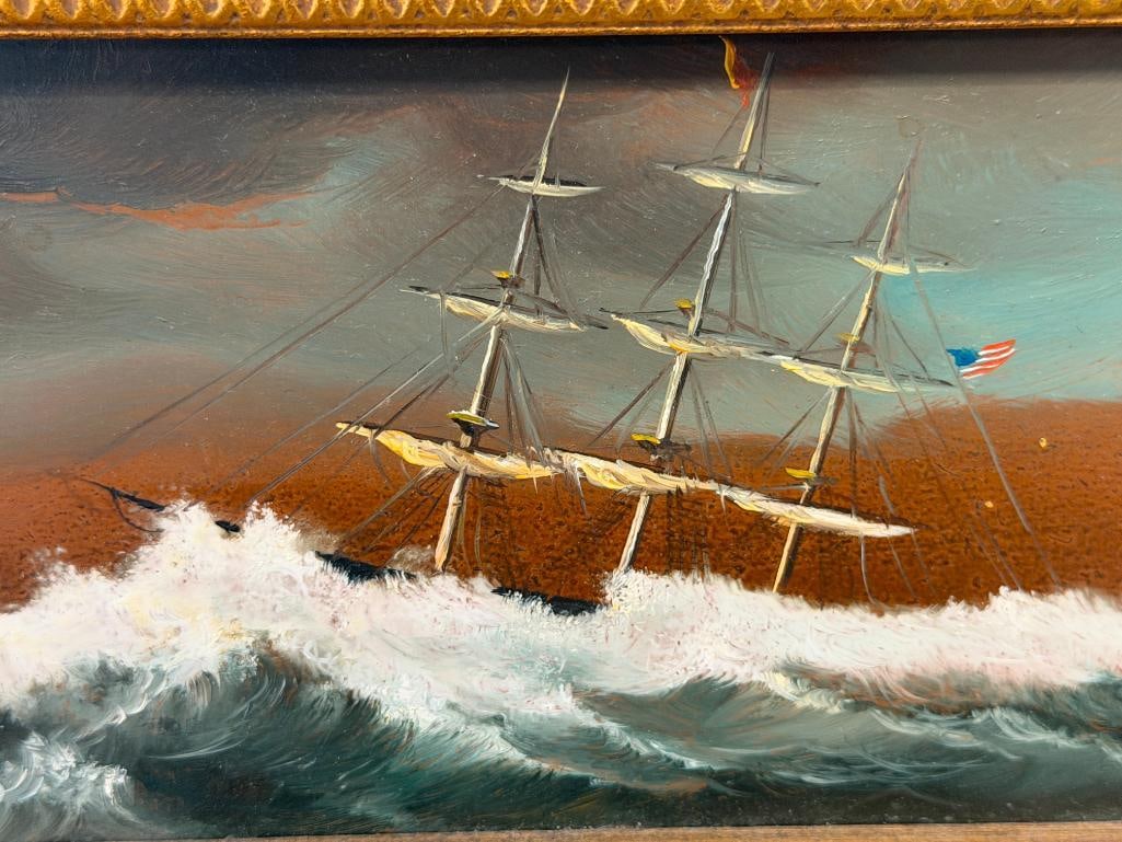 HENRY RAMIREZ ARGENTINIAN ARTIST ORIGINAL OIL ON COPPER PAINTING OF CLIPPER SHIP TITLED ROUGH SEAS - 3
