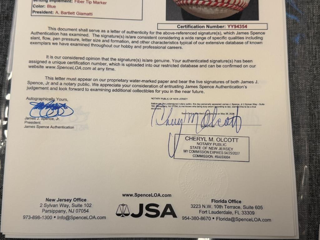 HALL OF FAMER WILLIE MAYS AUTOGRAPHED BASEBALL AUTHENTICATED BY JSA WITH CERTIFICATE - 10