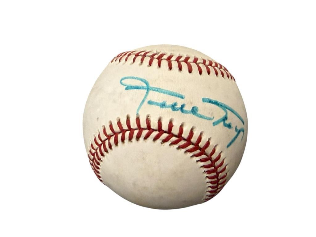 HALL OF FAMER WILLIE MAYS AUTOGRAPHED BASEBALL AUTHENTICATED BY JSA WITH CERTIFICATE: WILLIE MAYS (1931-2024) WAS A 24X ALL-STAR, WORLD SERIES CHAMPION, INDUCTED IN TO THE HALL OF FAME IN 1979, BALL IS SIGNED IN BLUE MARKER, INCLUDES CERTIFICATE BY JSA, CERTIFICATE NO.