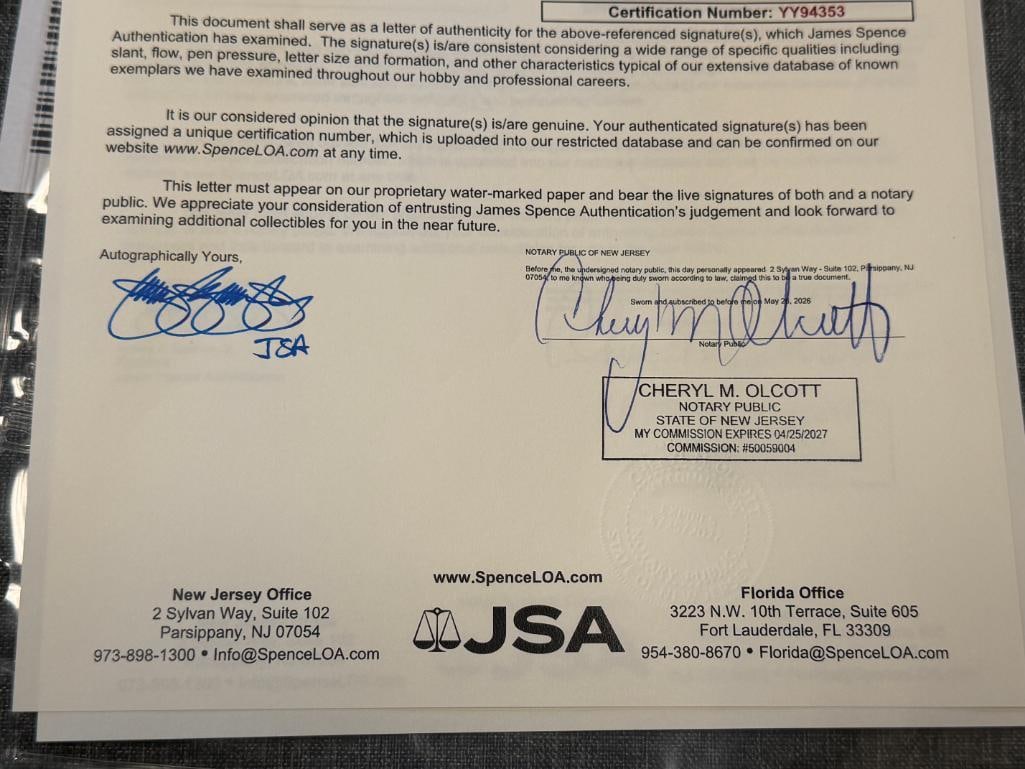 HALL OF FAMER SANDY KOUFAX AUTOGRAPHED BASEBALL AUTHENTICATED BY JSA WITH CERTIFICATE - 10
