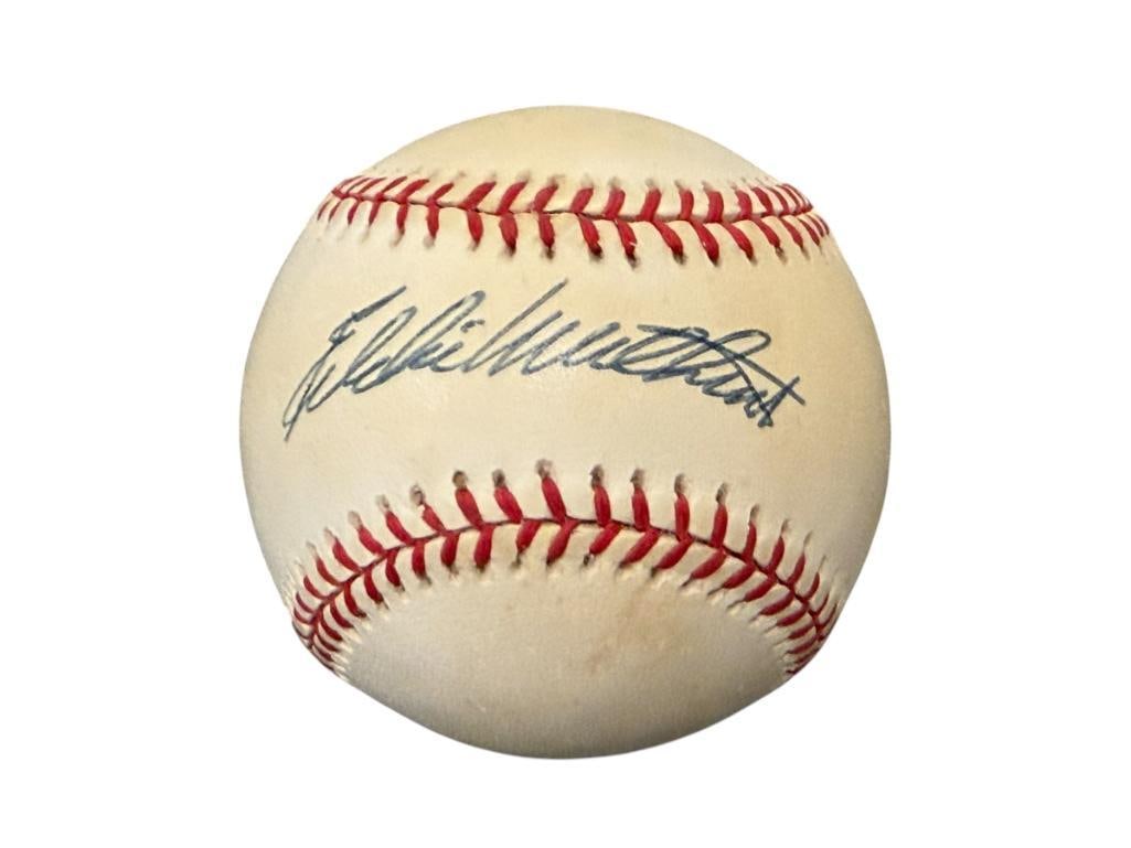 EDDIE WILLIAMS AUTOGRAPHED BASEBALL AUTHENTICATED BY JSA WITH CERTIFICATE: EDDIE WILLIAMS (B. 1964) WAS A MLB BASEBALL PLAYER, PLAYED FOR 10 TEAMS, BALL IS SIGNED IN BLUE INK, INCLUDES CERTIIFCATE BY JSA, CERTIFICATE NO. YY94355, FROM THE ESTATE OF A LOCAL RENO, NV DOCT